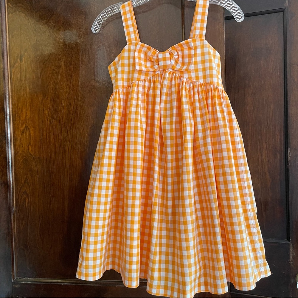 Gorgeous Janie and Jack orange check picnic dress size 10 white dressy